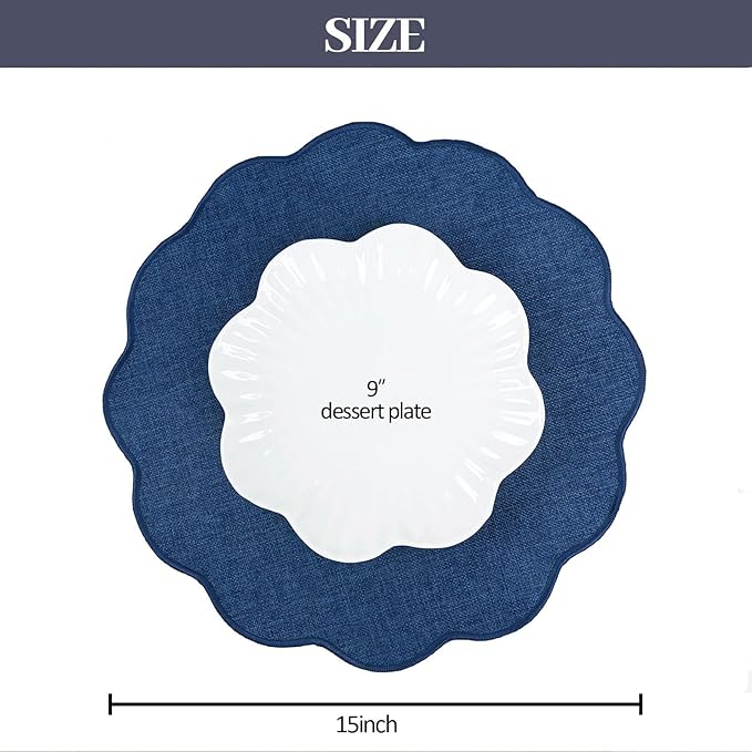 AHHFSMEI Round Faux Linen Placemats Set of 4 Heat Resistant Non-Slip Stain Proof Table Mats for Kitchen Dining Elegant Decor Place Mats (Navy Blue,4)