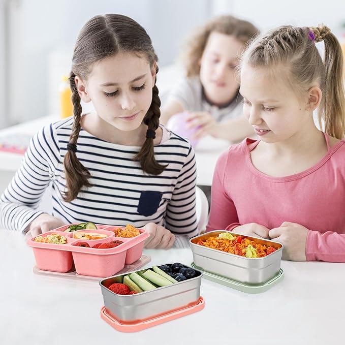 Caperci 3-Pack Large Stainless Steel Snack Containers with Silicone Lids - 15oz Reusable Small Food Storage Deli Containers for Snacks & Meal Prep, Leak-Proof, Easy Open & BPA-Free (440ML)