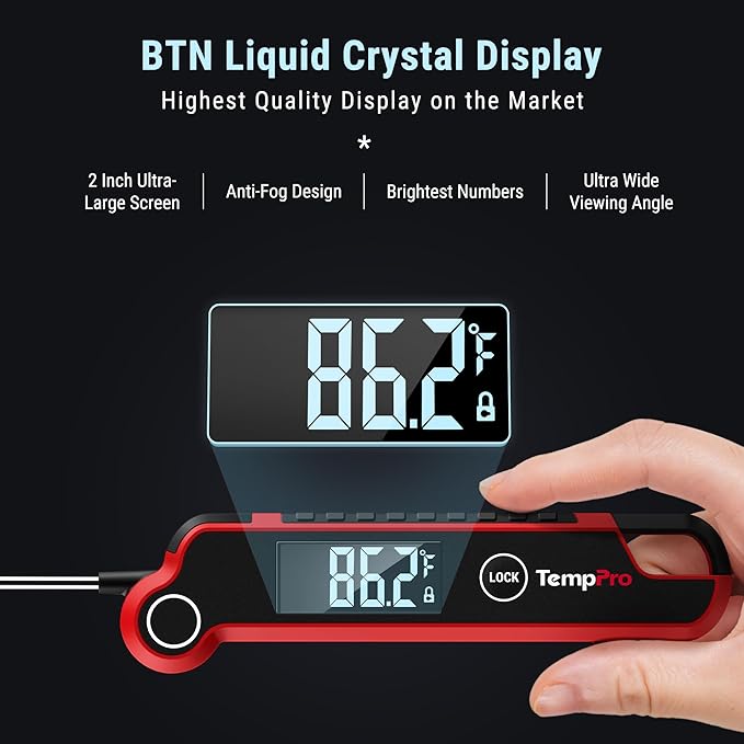 TempPro TP620 Instant Read Meat Thermometer Digital, Cooking Thermometer with Large Auto-Rotating LCD Display, Waterproof Food Thermometer Digital for Kitchen, BBQ, or Grill (Previously ThermoPro)