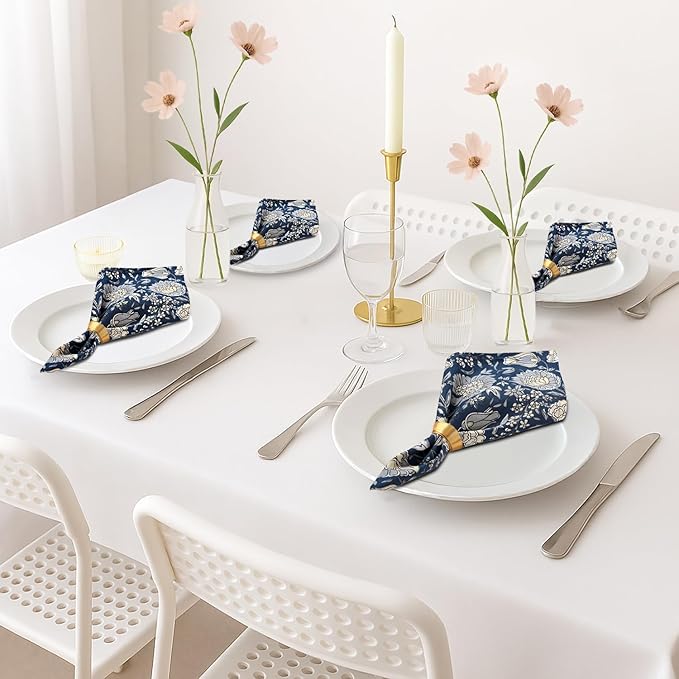 Ridhi Midnight Marigold Garden Hand Block Print 100% Cotton Napkins 18" x 18" (Set of 4) Reuseable Kitchen Napkins Cloth Decor Dinner Party Cocktail Gift for Spring, Easter, Valentine