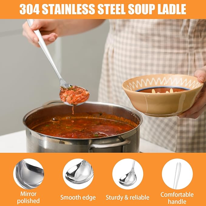 10 Pcs Small Sauce Ladle, 8.2 Inch Stainless Steel Small Serving Ladle Gravy Soup Spoon Ladles (Silver)