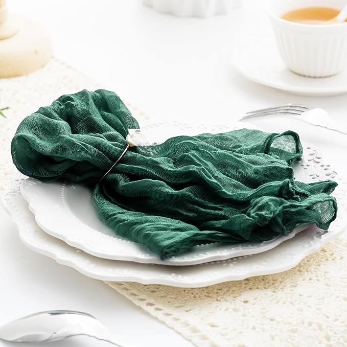60 Pack Emerald Green Cheesecloth Napkins Washable 21x21 Inches Emerald Green Cloth Napkins for Wedding Set of 60 Dinner Table Napkins Bridal Baby Shower Rustic Boho Cotton Gauze Party Table Decor