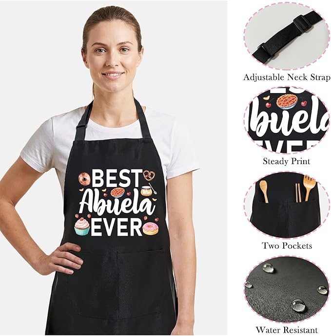 Black Baking Aprons for Women, Adjustable Cooking Baking Kitchen Aprons for Mom Chef with Pockets