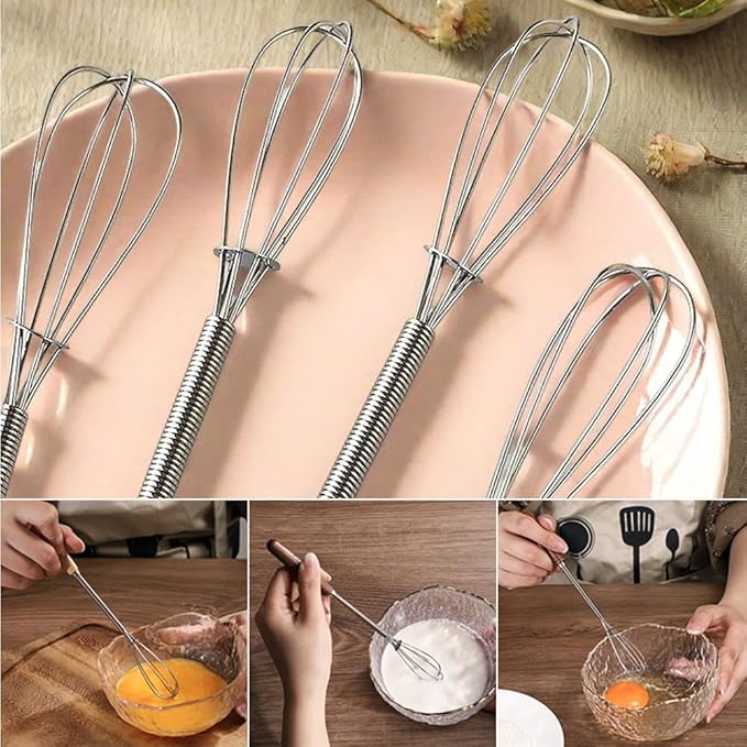 Stainless Steel Mini Whisk 2 Pcs, Small Wire Whisks Set with Wooden Handle, Kitchen Egg Beater Mini Hand Mixer for Cooking, 7.8inch