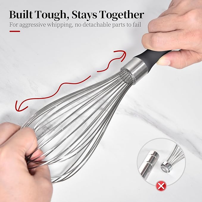12inch Kitchen Wire Whisk, 18/10 Stainless Steel Metal Balloon Wisk （Large, Black）