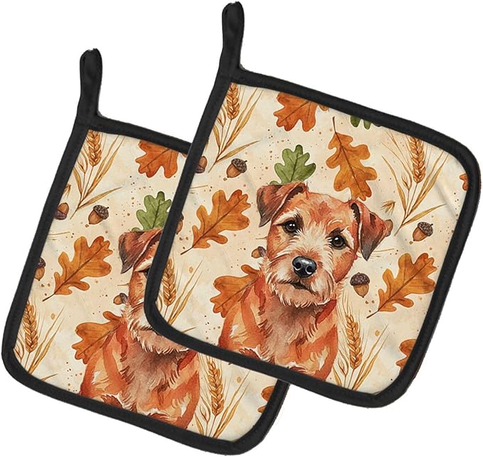 Caroline's Treasures Red Border Terrier Heirloom Fall Pair of Pot Holders Pair 7.5x7.5 Quilted Insulated Hot Pads Decorative Kitchen Gift Made in USA