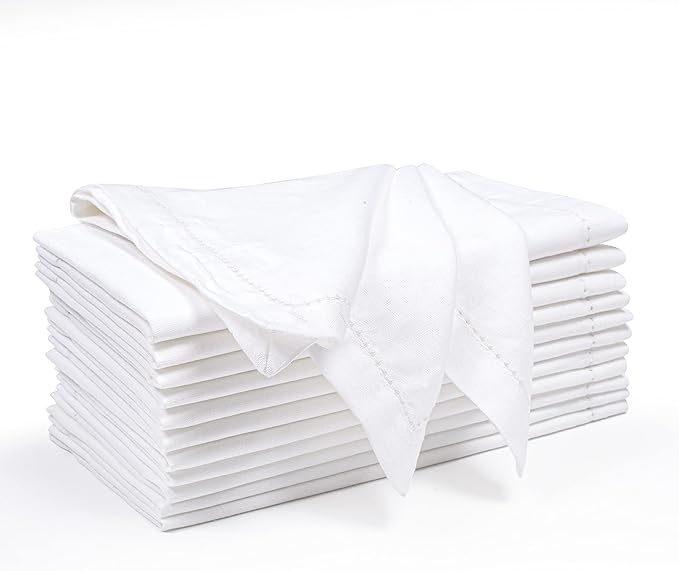 Hausattire Cloth Napkins 12 Pack 20x20 Inches Flax Cotton Washable and Reusable Table Dinner Napkins for Hotel, Restaurant, Weddings,Parties| Absorbent Cloth Napkins Easter Basket Decor|White