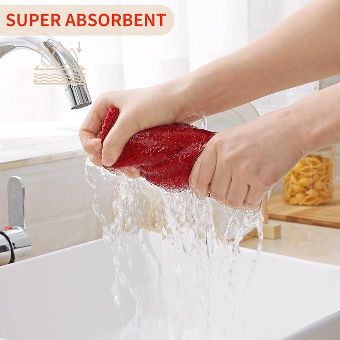 Kitinjoy 100% Cotton Waffle Weave Kitchen Hand Towels (13 x 28 Inches, Red), 4-Pack Super Soft and Absorbent Dish Towels for Drying Dishes