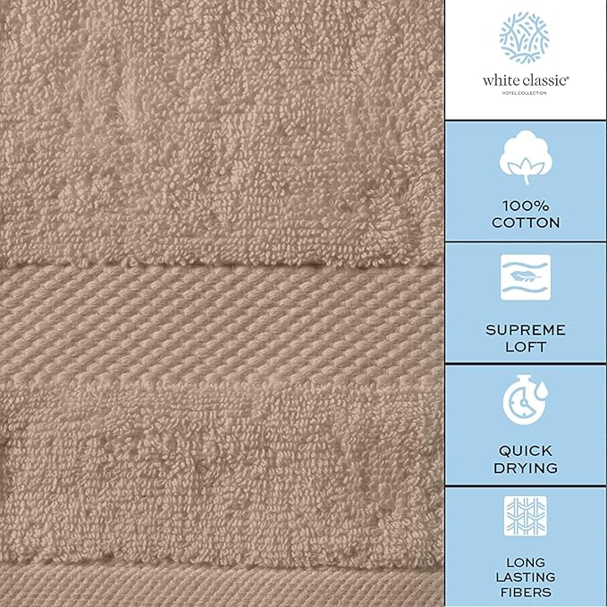 White Classic Luxury Taupe Hand Towels - Soft 100% Turkish Cotton | Highly Absorbent Hotel spa Bathroom Towel Collection | 16x30 Inch | Set of 6