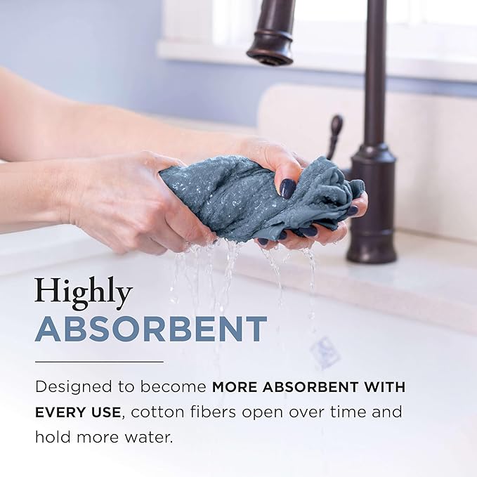 Thyme and Sage 100% Cotton Premium Turkish Kitchen Hand Towel Set, 16"x26", Ultra Absorbent, 350 GSM, Borage, Pack of 4