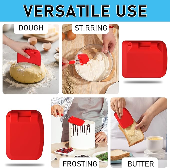 MFTEK Silicone Spatula Set, Eggs Flipper, Adjustable Angle Spatula Turner for Pancake, Fish, Burger, Swappable 2 Size Spatula Heads, Flexible, Heat-Resistant (Red)