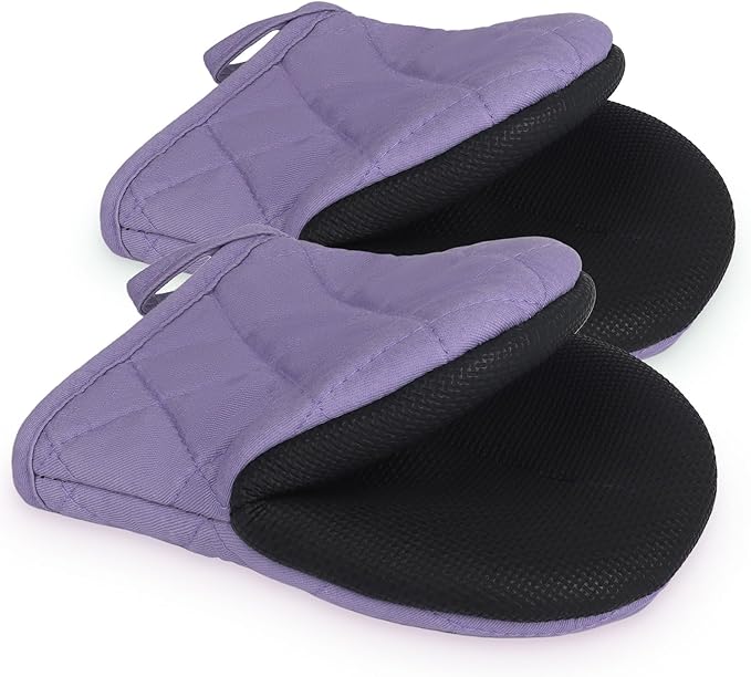 Short Oven Mitts, Heat Resistant 500°F, Silicone Grip Kitchen Gloves, Non-Slip for Baking, Grilling, BBQ, Machine Washable with Hanging Loop, 2-Pack Set, Taro Purple