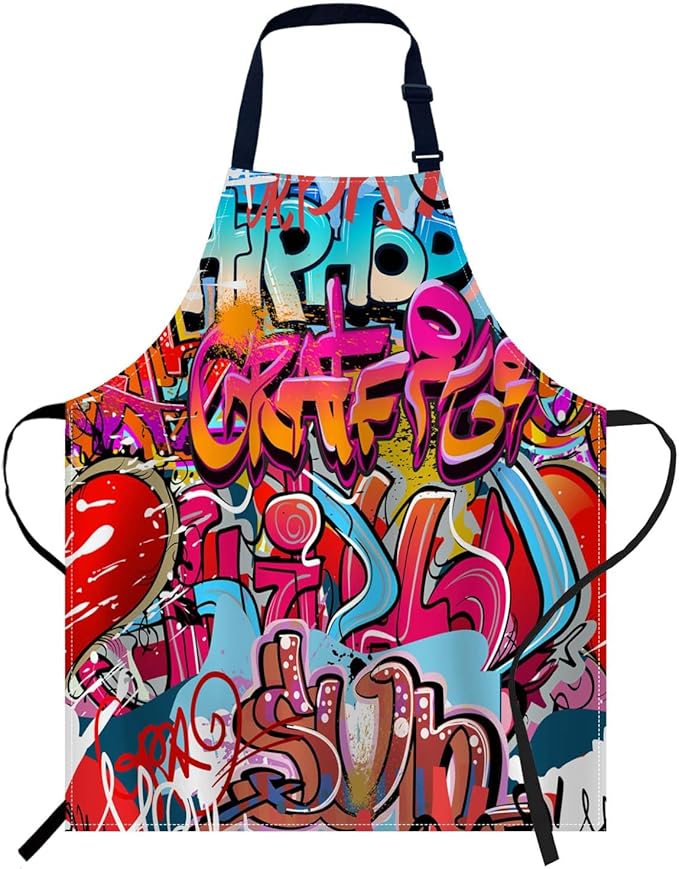oFloral Graffiti Wall Urban Hip Hop Apron Chefs Apron, Cooking and Baking Apron for Men and Women, Kitchen Aprons, Butchers Apron, BBQ & Catering Bibs, 27 X 31 Inch