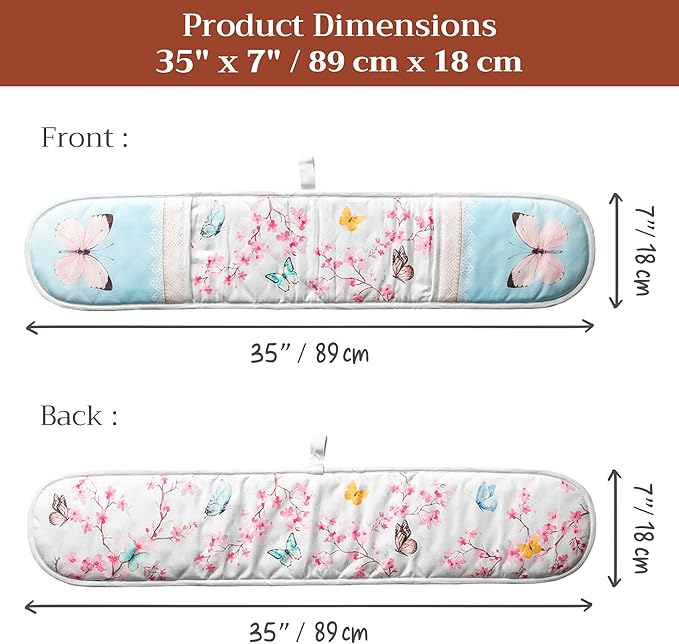 Maison d' Hermine Double Oven Mitts 100% Cotton 7"x35" Double Oven Mitt Heat Resistant BBQ Cooking Gloves with Loop Baking Grilling Gifts for Mothers Day Spring Summer (Blossoms in Spring)