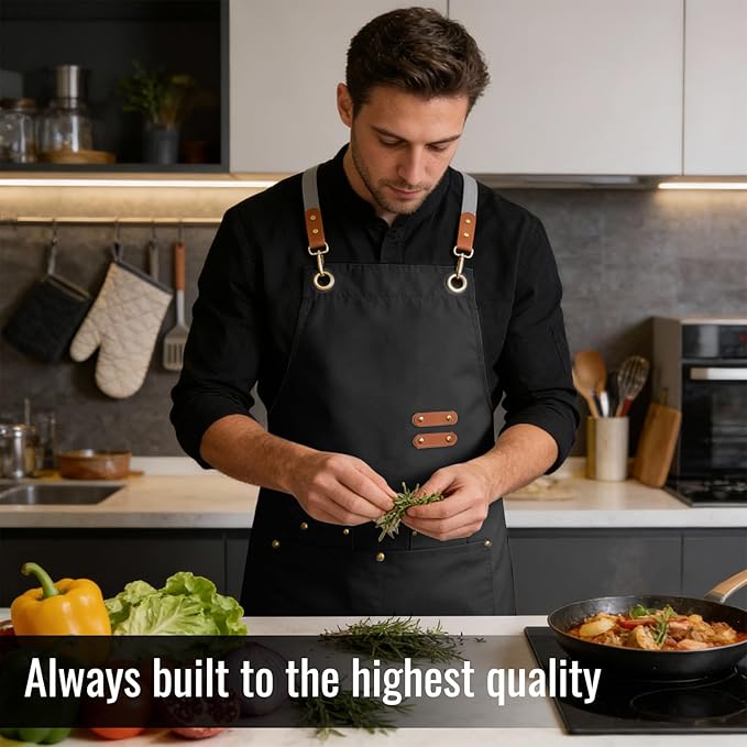 Aoomzoon Durable Kitchen Apron,Multifunctional Chef Aprons for Women & Men with Pockets for Cooking Baking & Daily Use