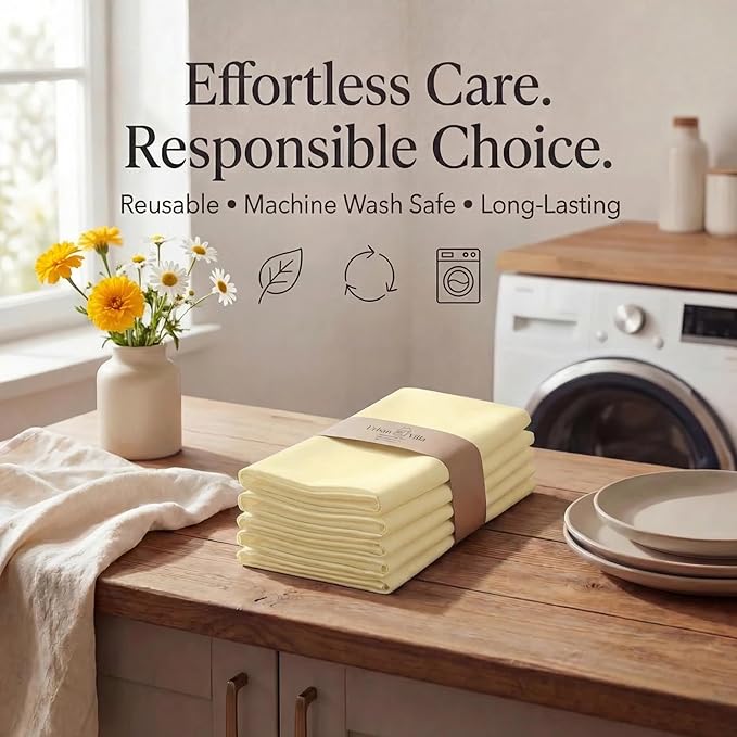 Urban Villa Cloth Napkins Yellow Dinner Napkins Set of 12 (20X20) 100% Cotton Absorbent Washable Durable Reusable Cloth Napkins Ideal for Easter Decorations Hotel Collection Farmhouse Parties Napkins