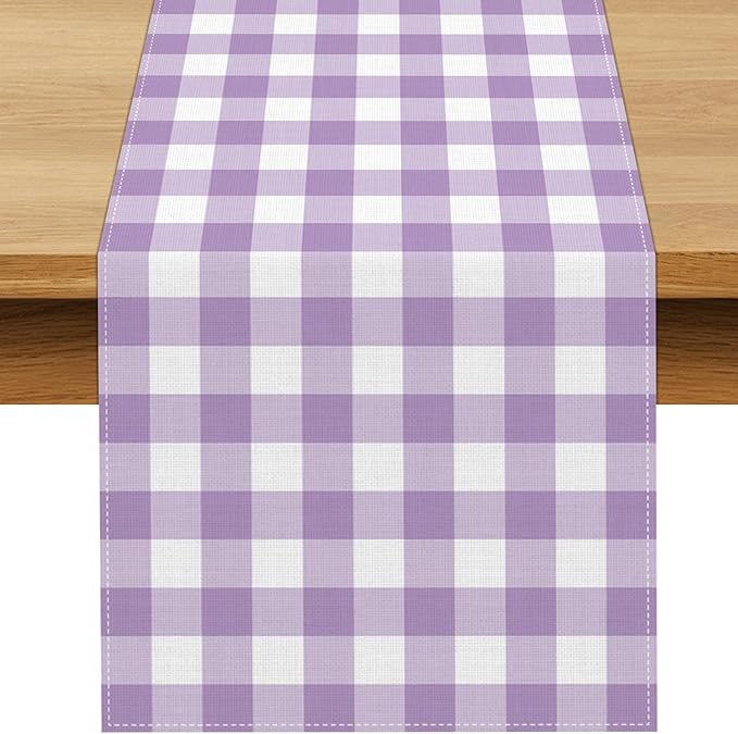 Light Purple Gingham Table Runner Purple Checkered Plaid Birthday Party Decorations Wedding Baby Shower BBQ Picnic Home Kitchen Table Decor (Purple, 13" x 72")