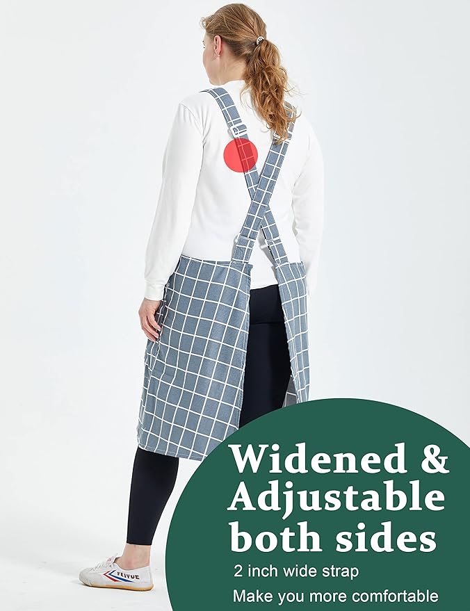 Big Plus Size Aprons for Women with Pockets Cotton Linen Baking Kitchen Cooking