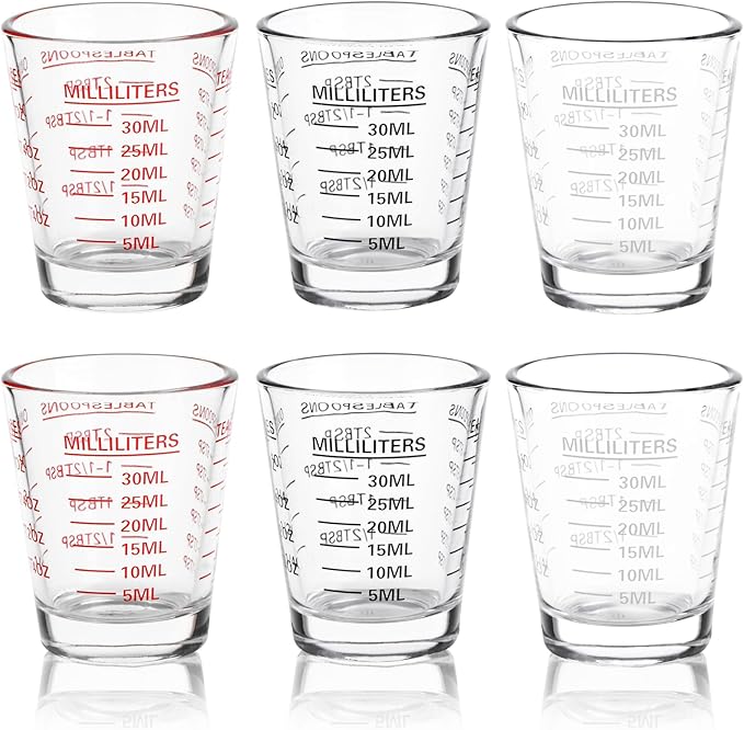 SAIAOKJ Shot Glasses Measuring Cup Set 6 Pack Espresso Shot Glasses Liquid Heavy Glass 26-Incremental Measurement 1 OZ, 2 TBS, 6 TSP, 30 ML Kitchen Tools