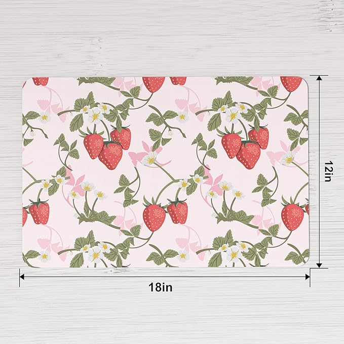 QiyI Placemats Set of 6, 12x18 Inch Faux Leather Place Mats for Kitchen Dinning, Heat Resistant Anti Slip Pink Table Mats, Waterproof Wipeable Washable Placemat Party Table Décor, Sweet Strawberry