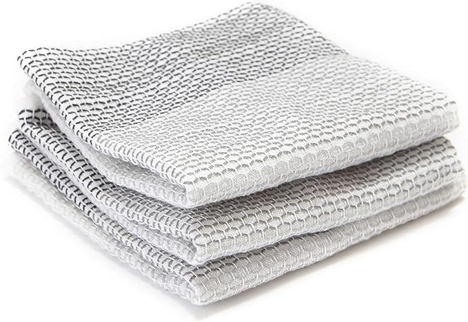 Full Circle Tidy 100% Organic Cotton Dish Cloths 3 Pack - Absorbent, Reusable, Kitchen Towels, Eco-Friendly, Machine Washable - Gray