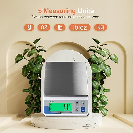 Polit KT-66 Digital Kitchen Scale 18lb/8kg – High-Capacity 0.5g Precision Food & Utility Scale with Stainless Steel Tray for Baking, Cooking, Market Produce and Small Business Weighing