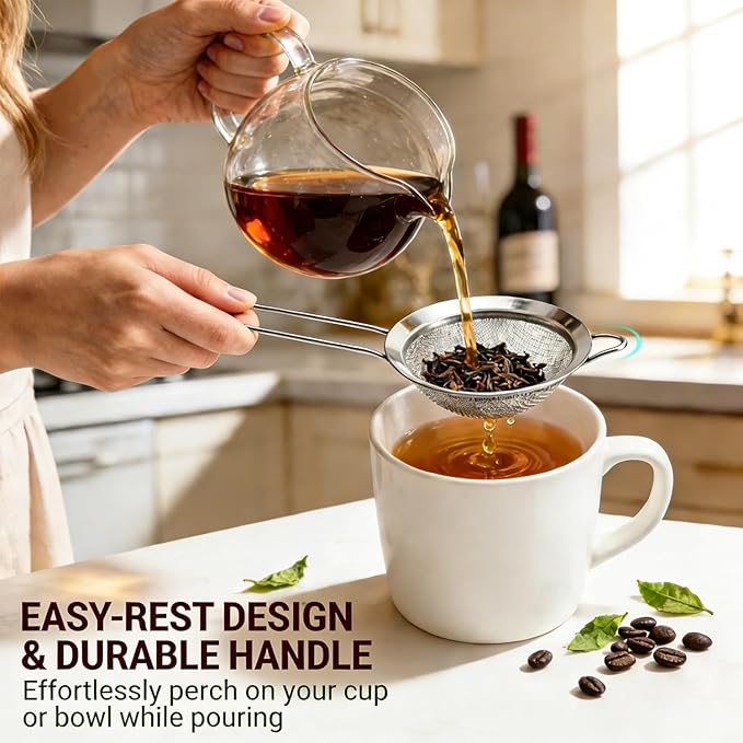 Anaeat Fine Mesh Strainers - Premium Stainless Steel Colander Sieve Sifters, with Durable Mesh and Sturdy Handle, Excellent for Sifting Dry ingredients, Flour, Pastas, Rice, Tea (4.73"）