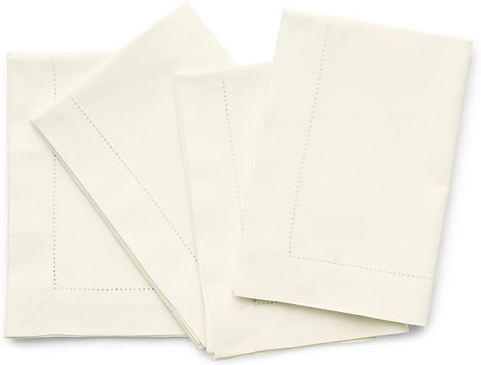 Solino Home Ivory Napkins Set of 4 - Cotton Linen Hemstitch Dinner Napkins Cloth 20 x 20 Inch for Spring, Summer, Mothers Day - Handcrafted and Machine Washable