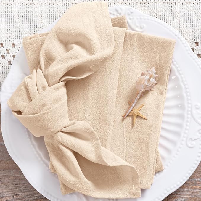 MLMC 8 Pack Champagne Cloth Napkins Rustic Washable Cotton Linen Napkins Set of 8 17"x17" Reusable Dinner Napkins Cloth for Wedding Bridal Shower Party Gathering Everyday Use