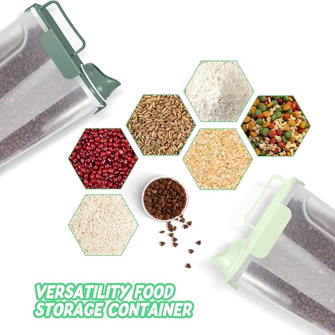LEAWALK 5-7Lbs Dog Cat Food Storage Container with Upgraded Large Nozzle BPA-free, 4 Snap Seals Plastic Pet Food Storage Containers with Handles (Green+Dark Green, 5L-2pack)