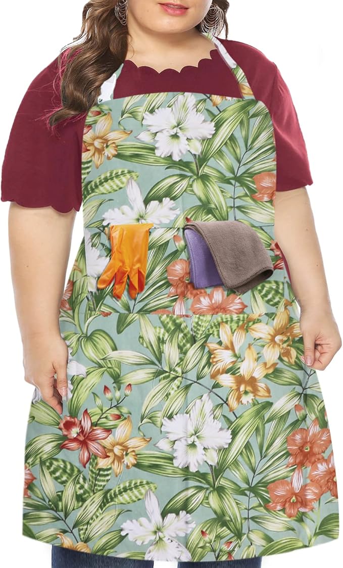 LOLOMLO Oversize Canvas Cotton Apron, Extra Large Aprons with Long Strap, Adjustable Neck Tear Resistant Plus Size aprons