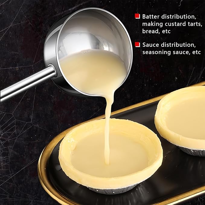 Small Soup Ladle SUS304 Stainless Steel Metal Deep Spoon With Pour Spout 2 oz Long Handle Gravy Ladles Heat-Resistant for Kitchen Cooking Serving Soups and Drizzle Sauces 2 Pack Set (10.5 inch)