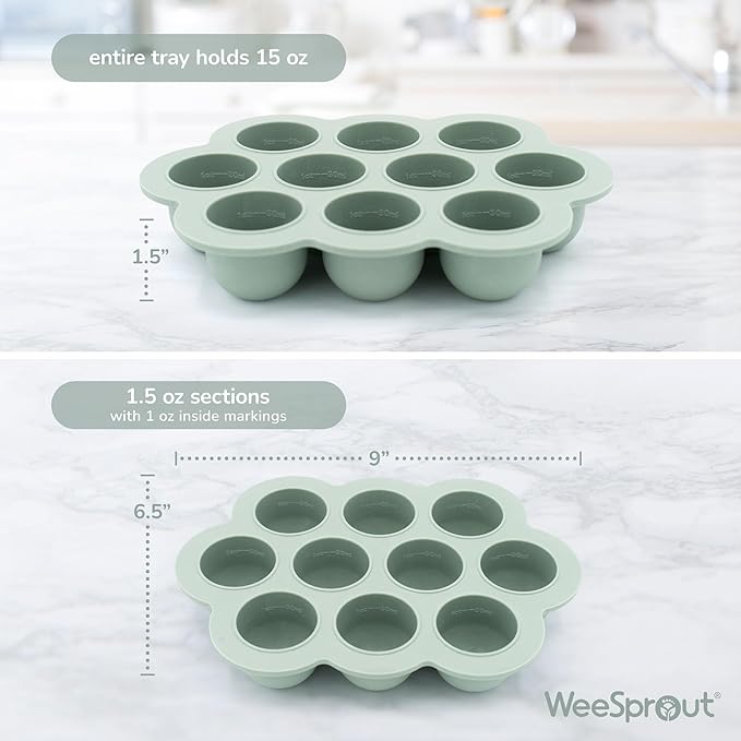 WeeSprout Silicone Freezer Tray with Clip on Lid Perfect Food Storage Container for Homemade Baby Food, Vegetable, Fruit Purees, and Breast Milk (Bright Purple, Ten 1.5 Ounce Sections)