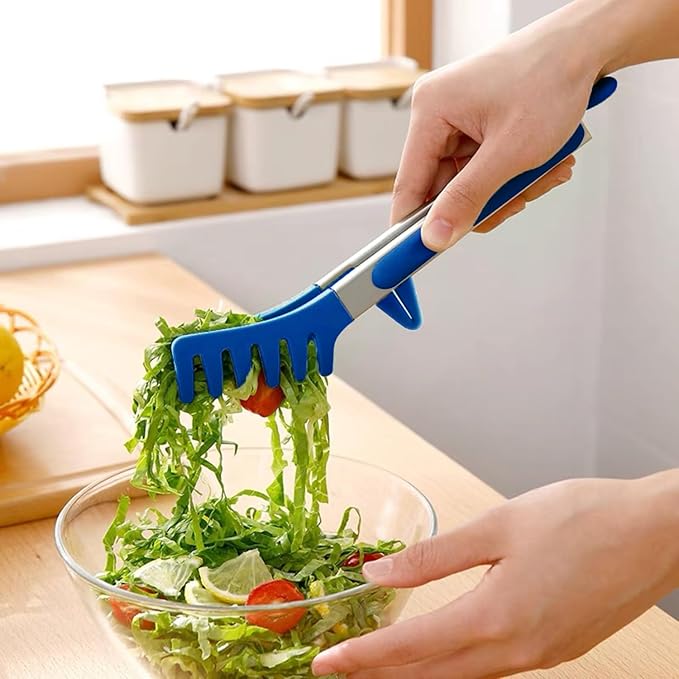 Kitchen Tongs, 9 Inch Tongs for Cooking with Silicone Tips, Food Grade Small Silicone Tongs, Mini Serving Tongs for Nonstick Pans, BBQ, Salad, Set of 3, Blue