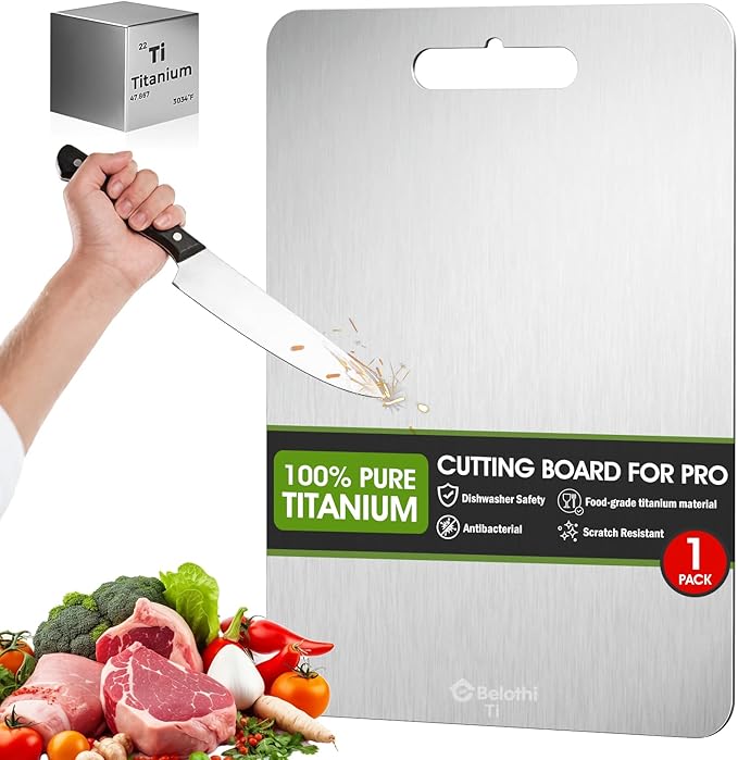 Titanium Cutting Board, 100% Pure Titanium Cutting Boards for Kitchen, Cutting Boards Non Toxic for Separating Raw Meat, Vegetables and Fruits, Dishwasher Safe & Knife Friendly((12"L x 9"W)