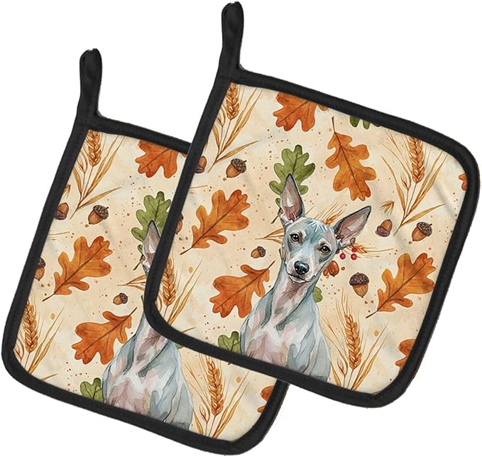 Caroline's Treasures American Hairless Terrier Heirloom Fall Pair of Pot Holders Pair 7.5x7.5 Quilted Insulated Hot Pads Decorative Kitchen Gift Made in USA