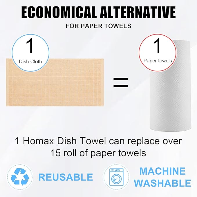 Homaxy 100% Cotton Terry Kitchen Towels(Apricot, 13 x 28 inches), Checkered Designed, Soft and Super Absorbent Dish Towels, 12 Pack