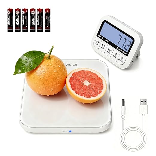 UNIWEIGH Digital Kitchen Food Scale 33lb-Detachable LCD Display,1g/0.1oz Precise Electronic Weight Scale for Baking, Tare/Hold/Timer Function, Glass Platform, Count Mode, Wall-Mount & Tilt Stand