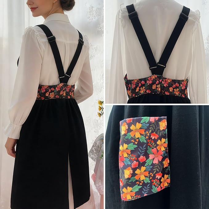 Uaussi Cotton Linen Apron Cross Back Work Apron for Women with Pockets Pinafore Dress X Cross Halter Apron for Chef Gardening