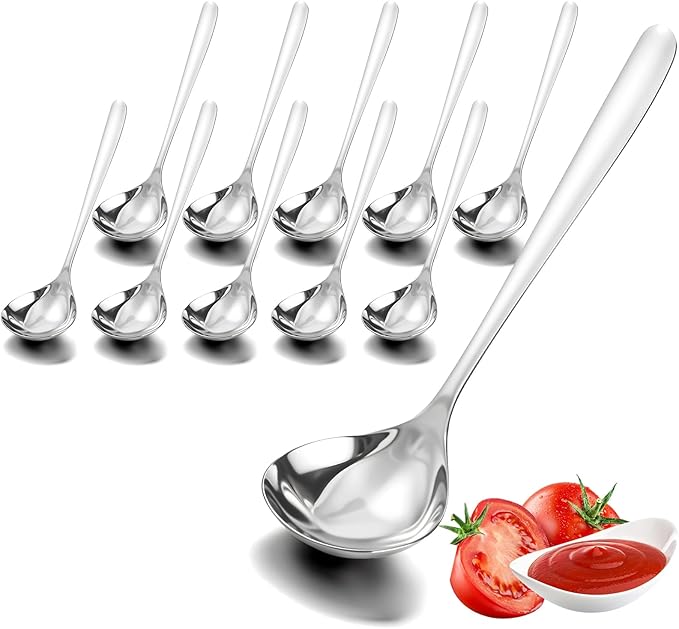 10 Pcs Small Sauce Ladle, 8.2 Inch Stainless Steel Small Serving Ladle Gravy Soup Spoon Ladles (Silver)