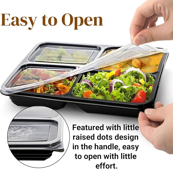 Noamus 50 Pack Meal Prep Containers, 34oz Leak-Proof Food Storage Box with Lid, Microwavable BPA Free Bento Lunch Plate, Stackable&Disposable Plastic To Go Takeout Pan for Freezer Safe, 4 Compartment