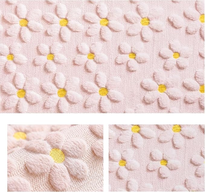 Artoid Mode Pink Soft Plush Faux Fur Jacquard Embroidery Daisy Spring Table Runner, Kitchen Dining Table Decoration for Home Party Decor 13x90 Inch