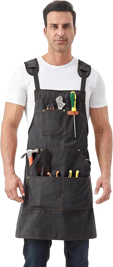 Nanxson Canvas Work Apron, Heavy Duty Carpenter Welding Apron with Wide Braces, Ideal for Gardening and Carpenters