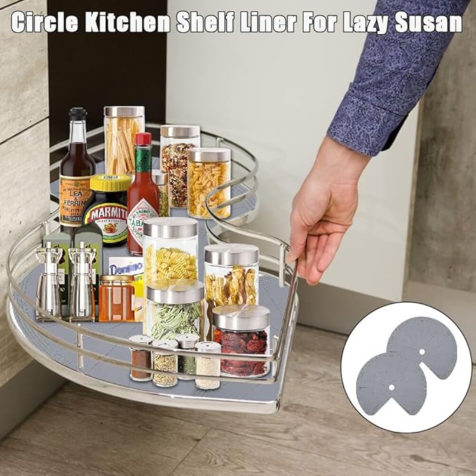 2 PCS 26" Lazy Susan Shelf Liner, Jaxbo Silicone Lazy Susan Liner for Dual Tier Pie Cut Organizer,Non-Slip Thermal Protection Mat