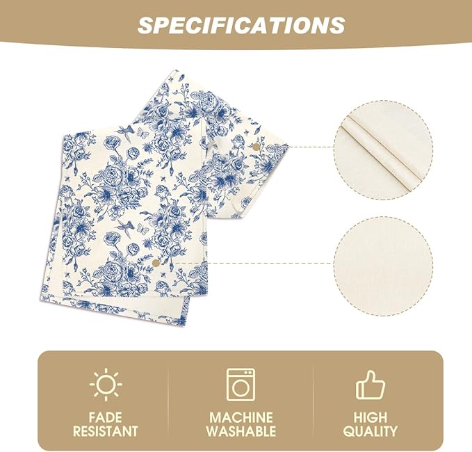 Artoid Mode Spring Beige Blue Floral Chinoiserie Table Runner, Seasonal Summer Kitchen Dining Table Decoration for Home Party Decor 13x36 Inch