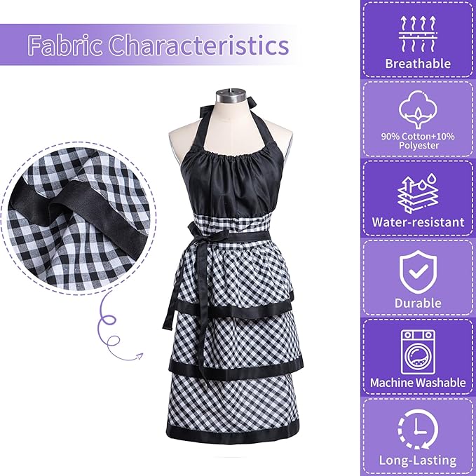 Lovely Flower Pattern Retro Aprons With Large Pockets for Women Girls Cooking Kitchen Bakery Mother's Gift