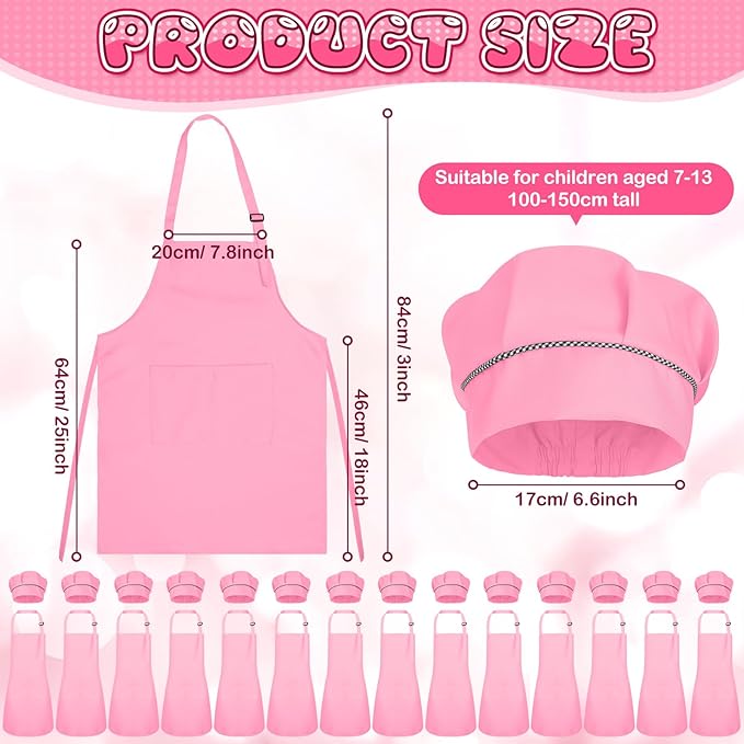 Handepo 28 Pcs Kid Apron and Chef Hat Set Adjustable Bib Apron with Pockets for Kids Cooking Baking Painting Crafting