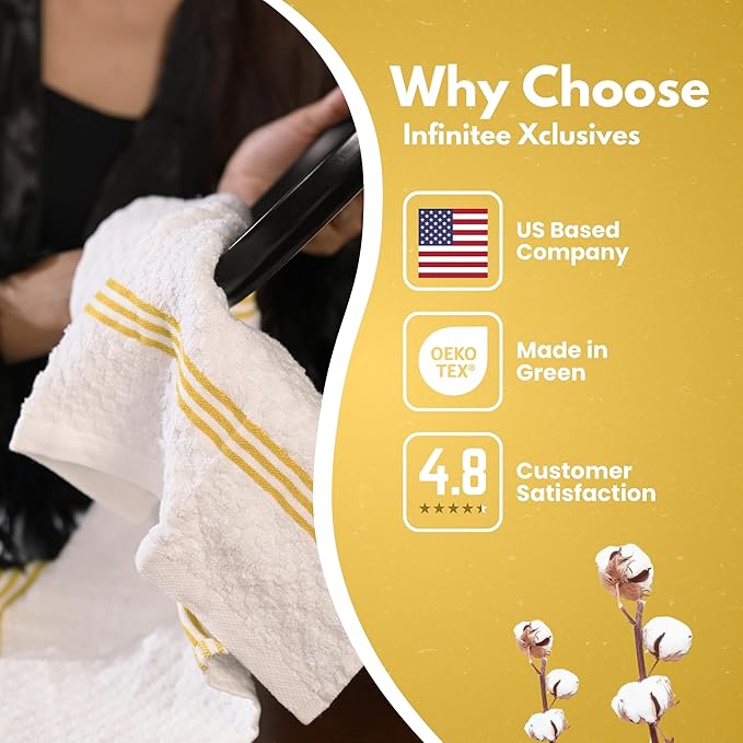 Infinitee Xclusives Premium Dish Cloth 100% Cotton 12 x 12 Inches |Pack of 4|-Ultra Soft Tea Towels - Highly Absorbent Kitchen Rags-Terry Dishcloth for Kitchen and Household Cleaning |Radiant Yellow|