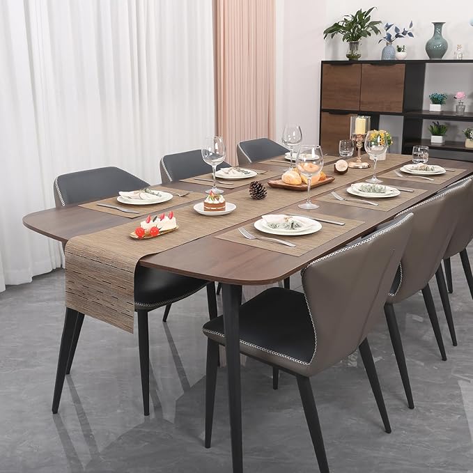 Myir JUN Placemats Set of 8, Vinyl Woven Placemats Place Mats Indoor Set of 8 Washable Table Mats Non-Slip Place mats for Dining Table (Light Brown, Set of 8)