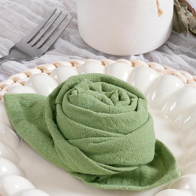 MLMC 8 Pack Sage Green Cloth Napkins Rustic Washable Cotton Linen Napkins Set of 8 17"x17" Reusable Dinner Napkins Cloth for Wedding Bridal Shower Party Table Decor